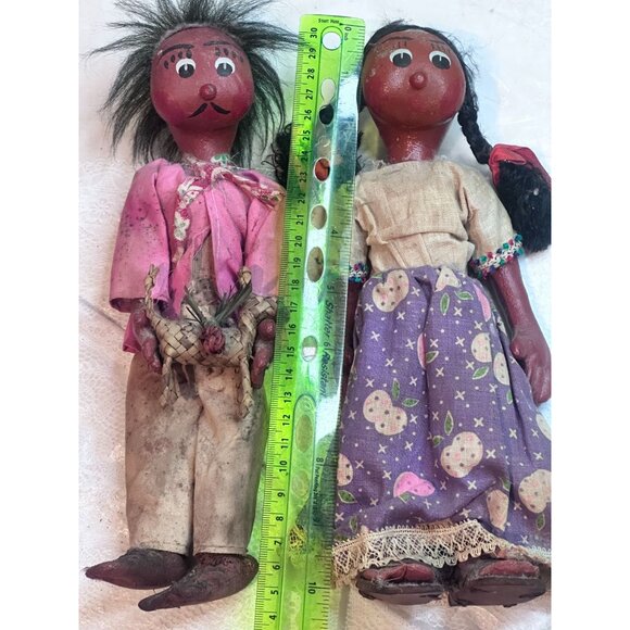 Vtg Mexican Gourd Doll Handmade Paper Mache Folk Art Girl and Boy  Pet READ - Picture 16 of 16